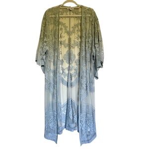 She + Sky Dusty Blue‎ Floral Lace Kimono Size M/L